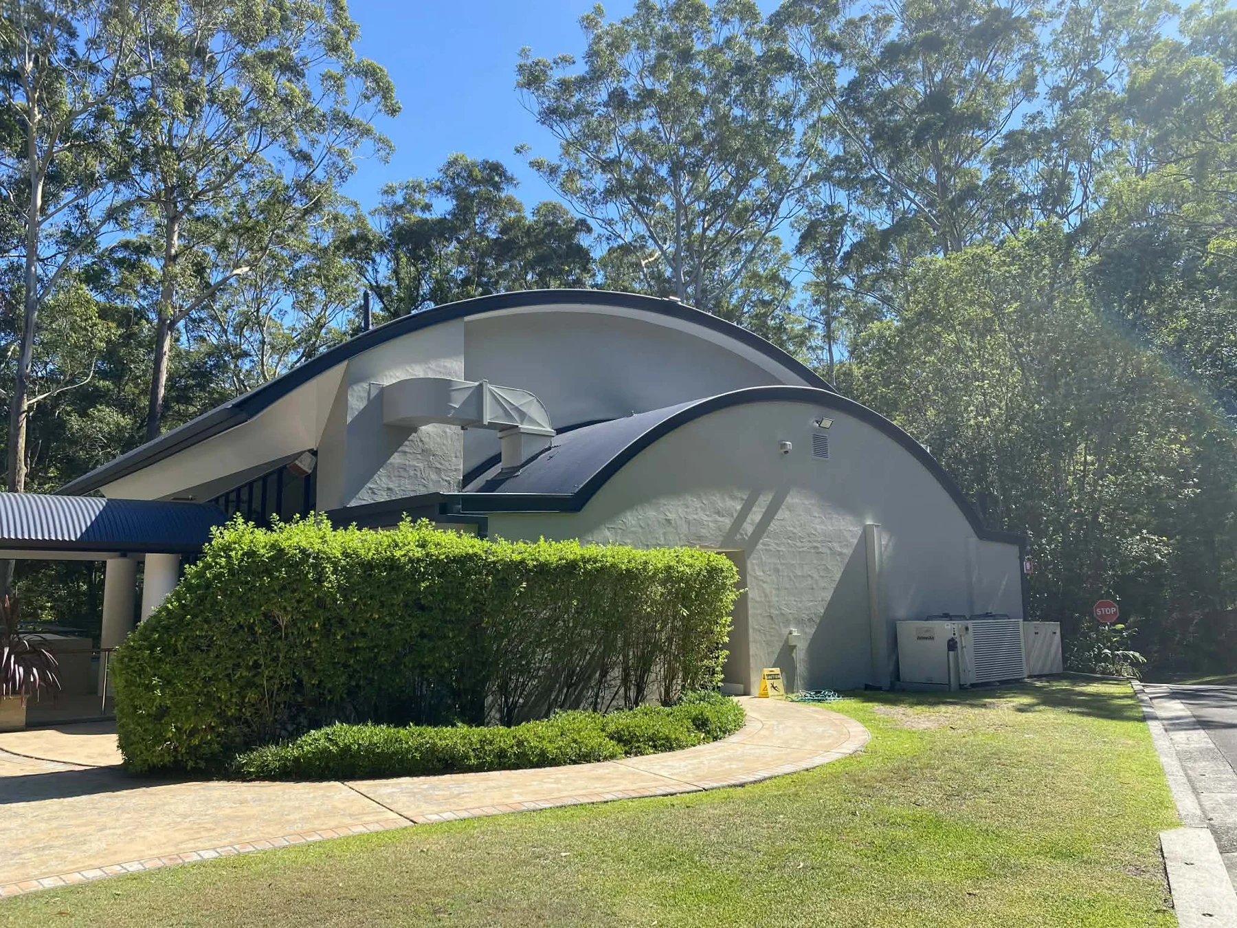 Curved roofline and exterior of Greenway Chapel